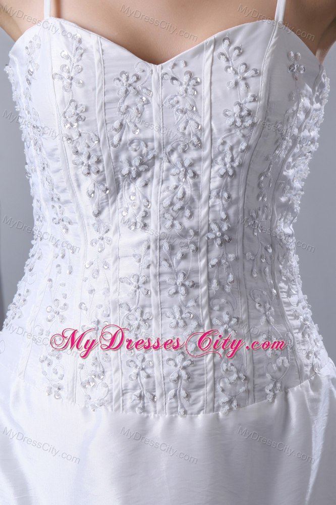 A-line Spaghetti Straps Beading and Pick-ups Wedding Dress