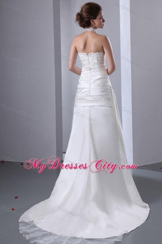 2013 Elegant A-line Lace High-neck Court Train Wedding Dress