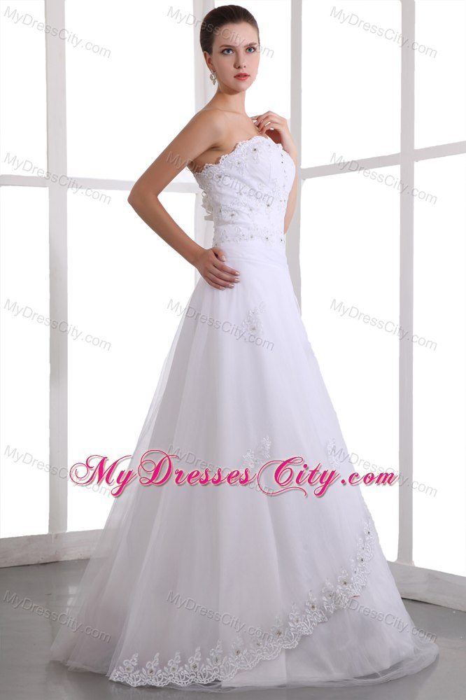 Classical A-line Strapless Brush Train Beaded Wedding Dress