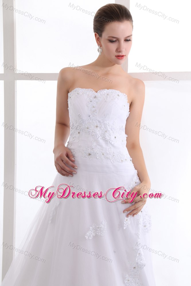 Classical A-line Strapless Brush Train Beaded Wedding Dress