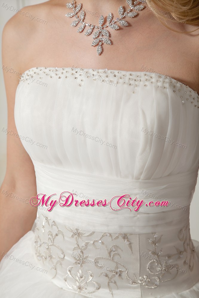 Pretty A-line Strapless Floor-length Embroidery Wedding Dress