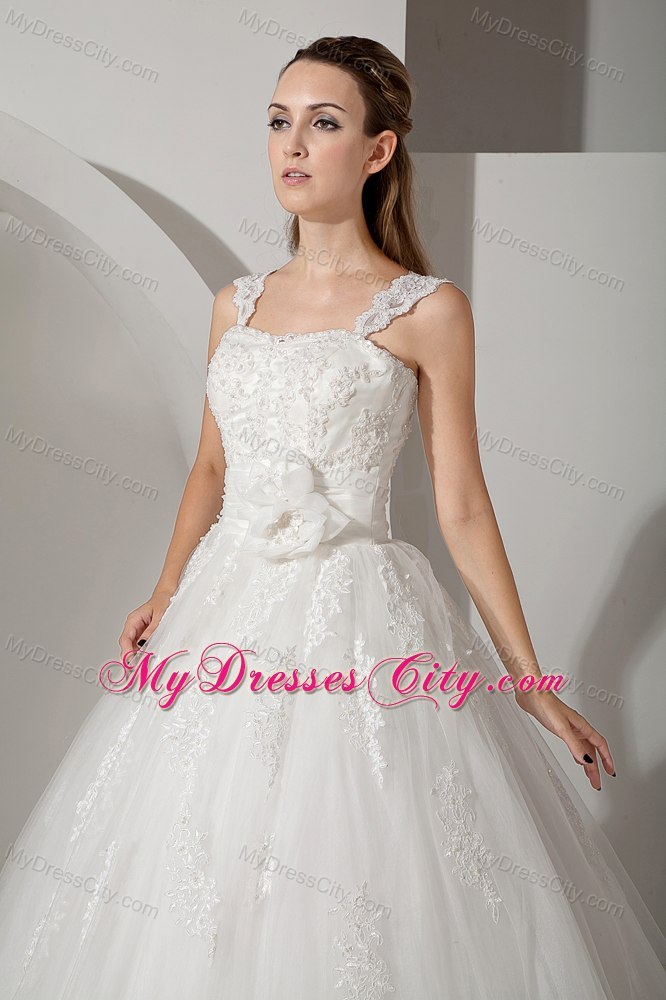 2013 Sweet Appliques A-line Straps Court Train Wedding Dress