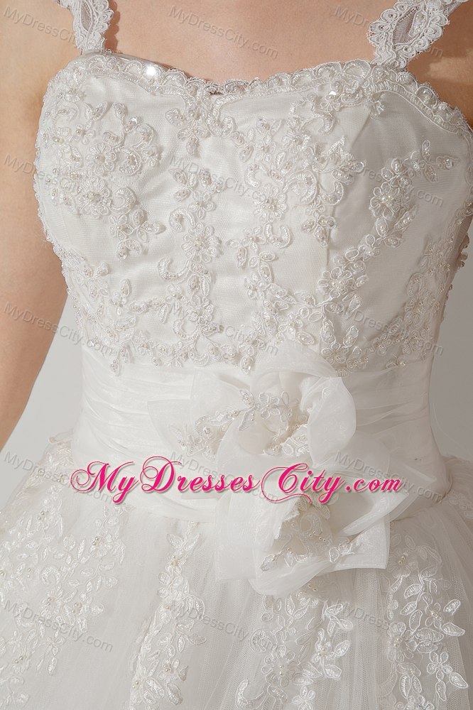 2013 Sweet Appliques A-line Straps Court Train Wedding Dress