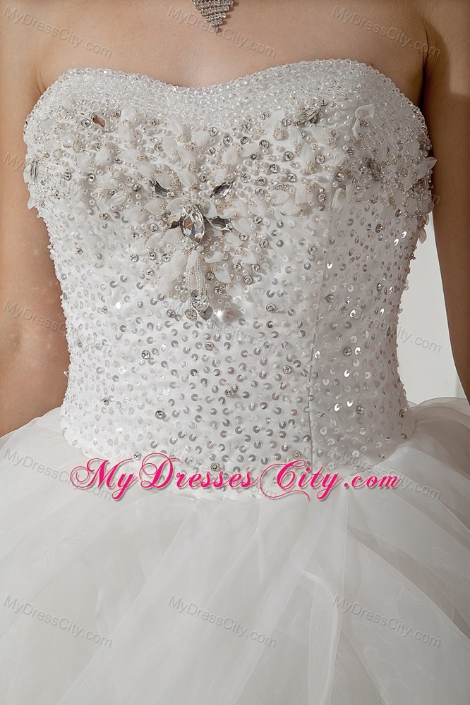 White Ball Gown Strapless Floor-length Beading Wedding Dress