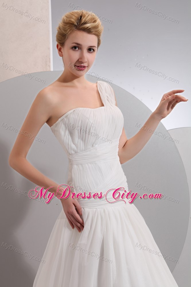 A-line One Shoulder Floor-length Chiffon Ruched Wedding Dress