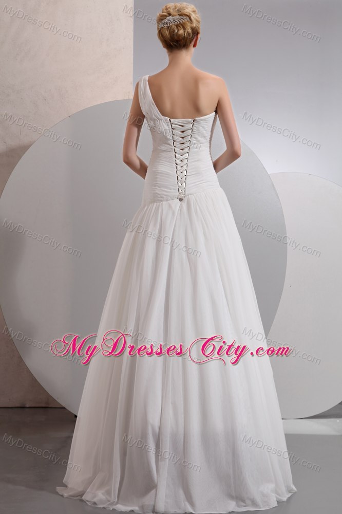 A-line One Shoulder Floor-length Chiffon Ruched Wedding Dress