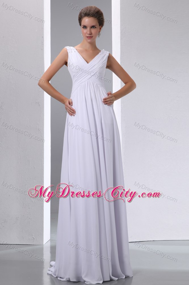 V-neck Floor-length Chiffon Ruching Maternity Wedding Dress