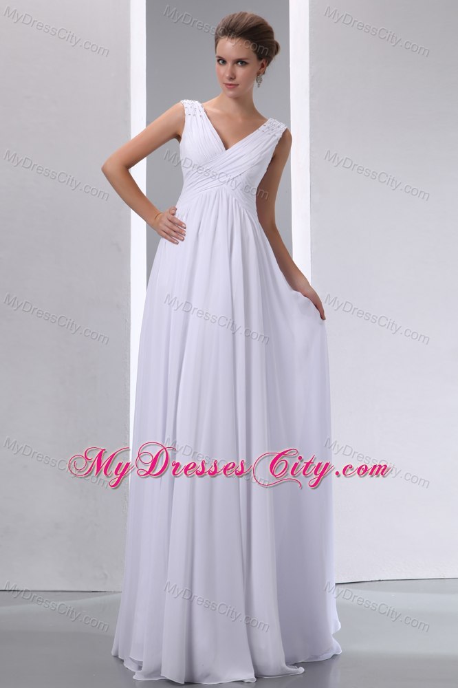 V-neck Floor-length Chiffon Ruching Maternity Wedding Dress