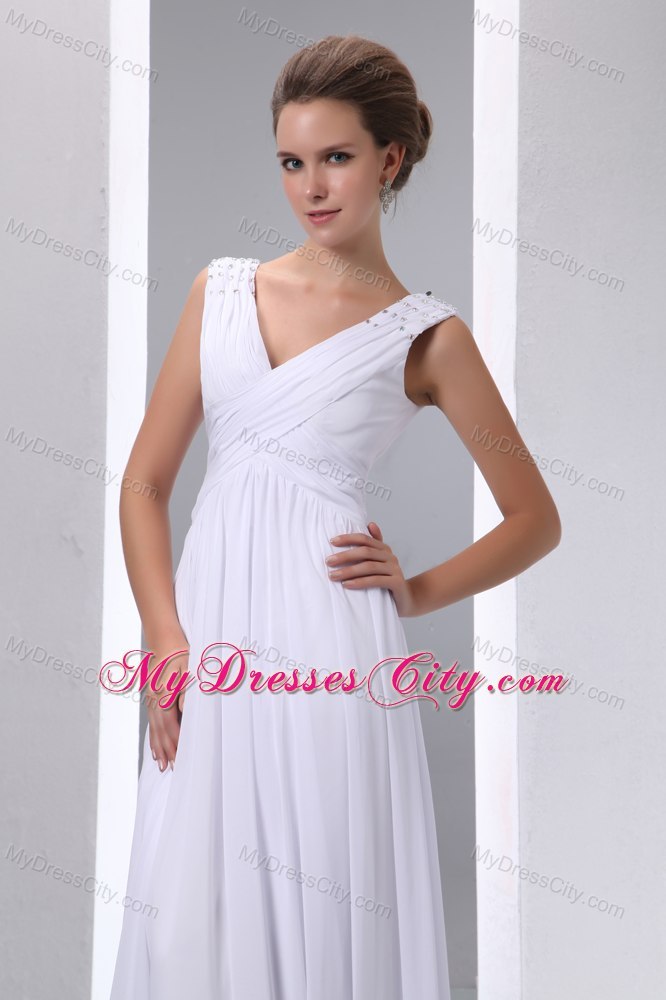 V-neck Floor-length Chiffon Ruching Maternity Wedding Dress