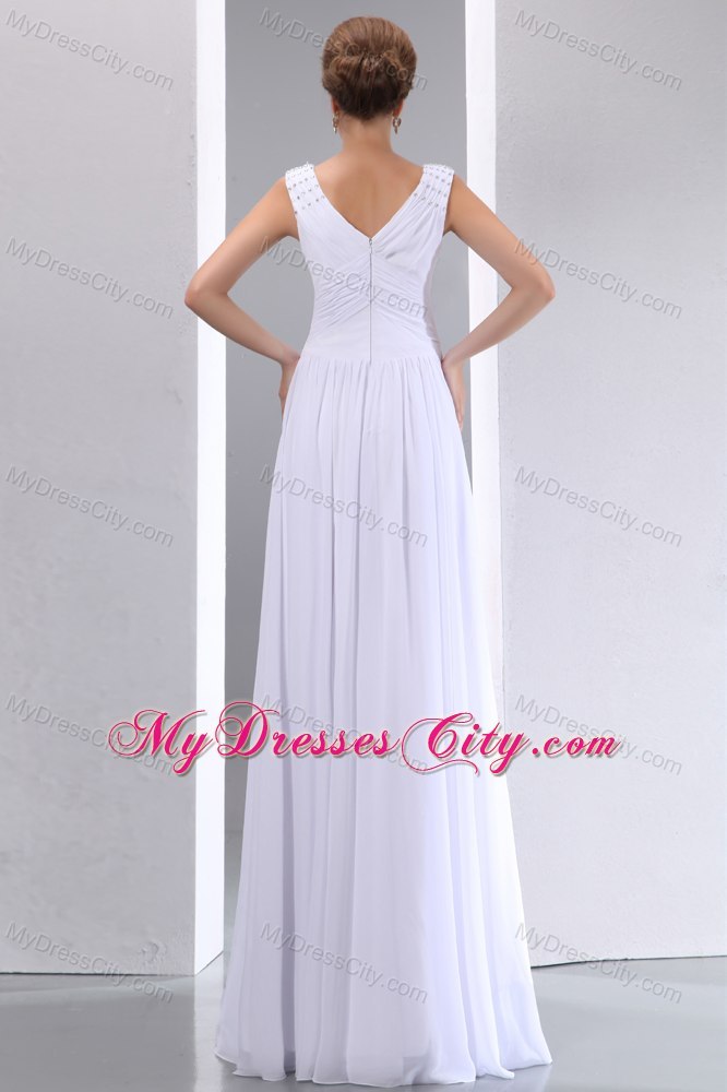 V-neck Floor-length Chiffon Ruching Maternity Wedding Dress