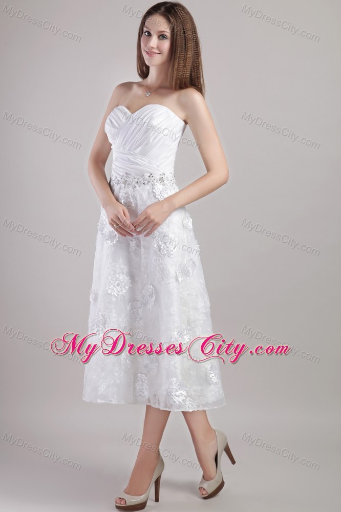 Sweetheart Ankle-length Flowers and Beading Wedding Dress