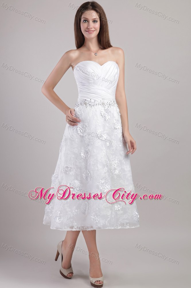 Sweetheart Ankle-length Flowers and Beading Wedding Dress