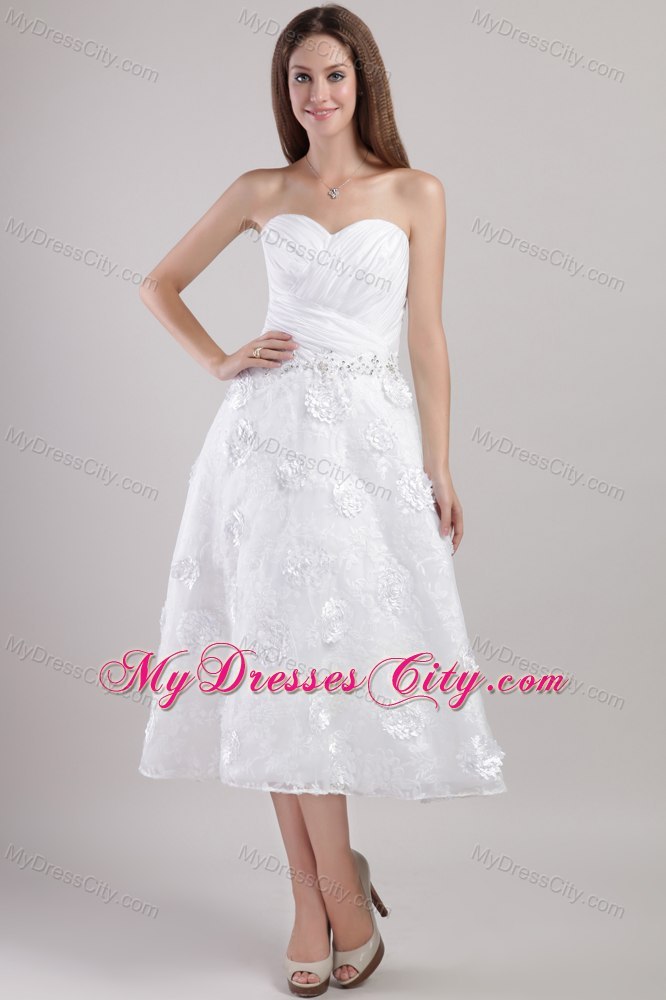 Sweetheart Ankle-length Flowers and Beading Wedding Dress