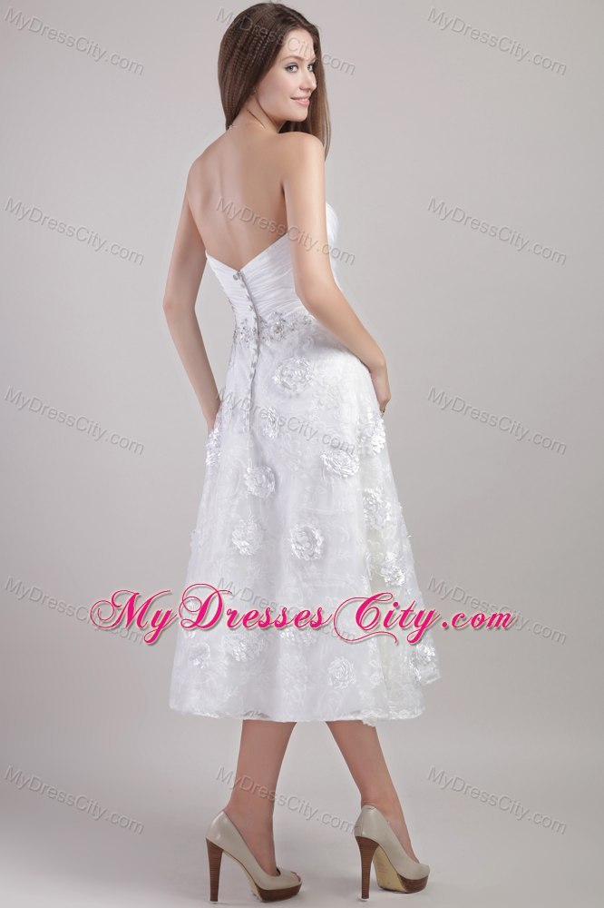 Sweetheart Ankle-length Flowers and Beading Wedding Dress