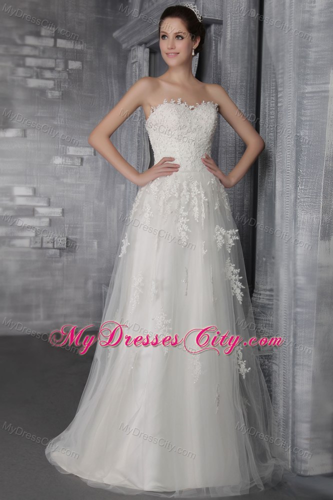 Sweetheart Sweep Train Tulle and Add Stock Lace Wedding Dress