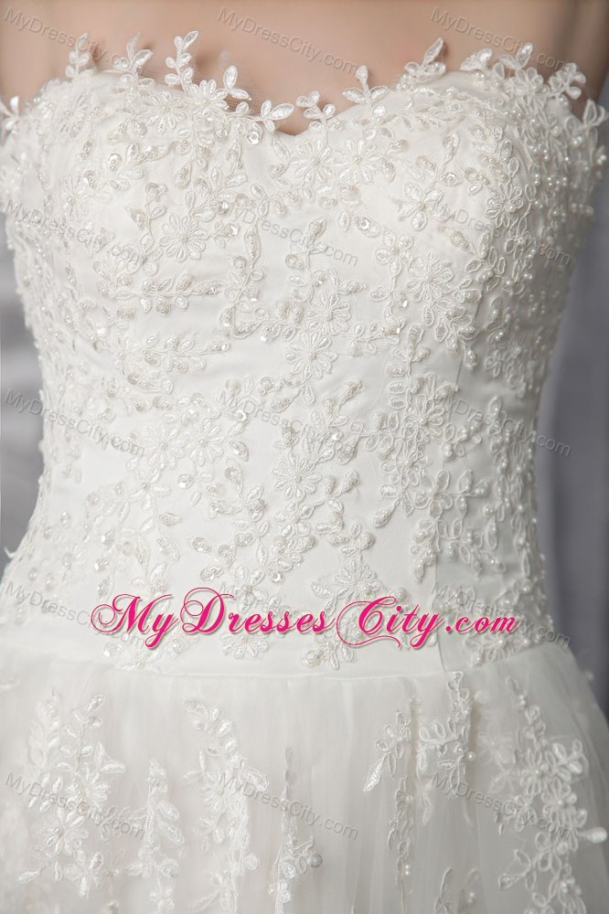 Sweetheart Sweep Train Tulle and Add Stock Lace Wedding Dress