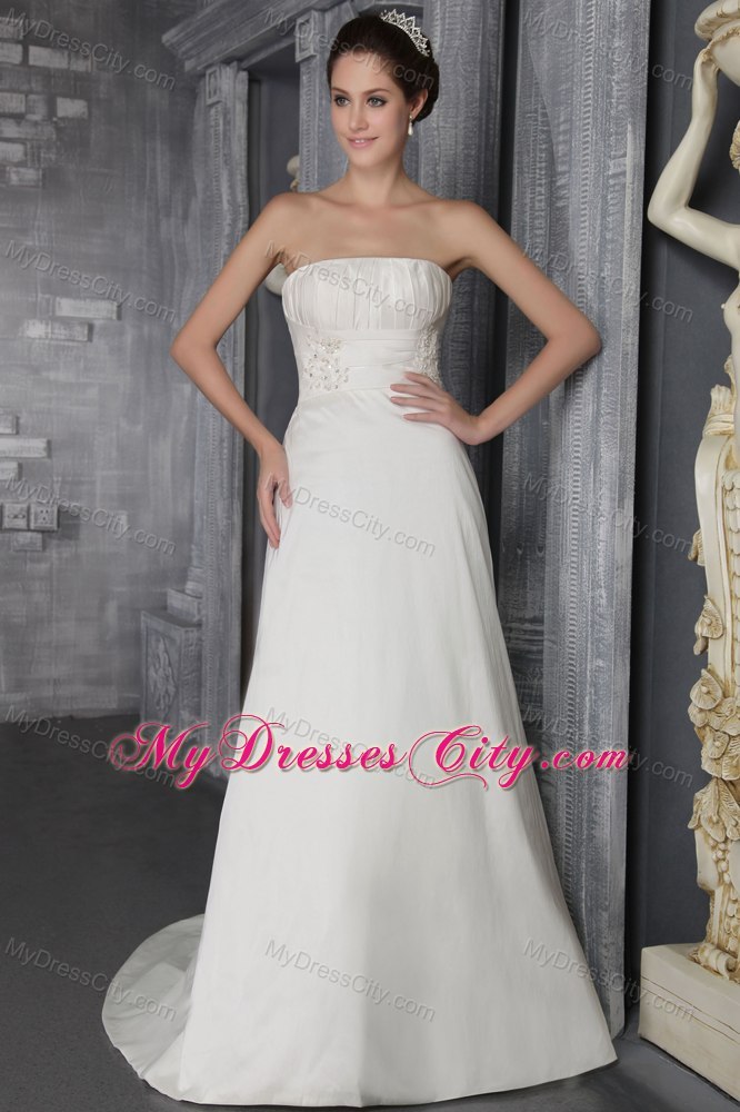 Appliques Empire Strapless Taffeta Wedding Dress with Brush Train