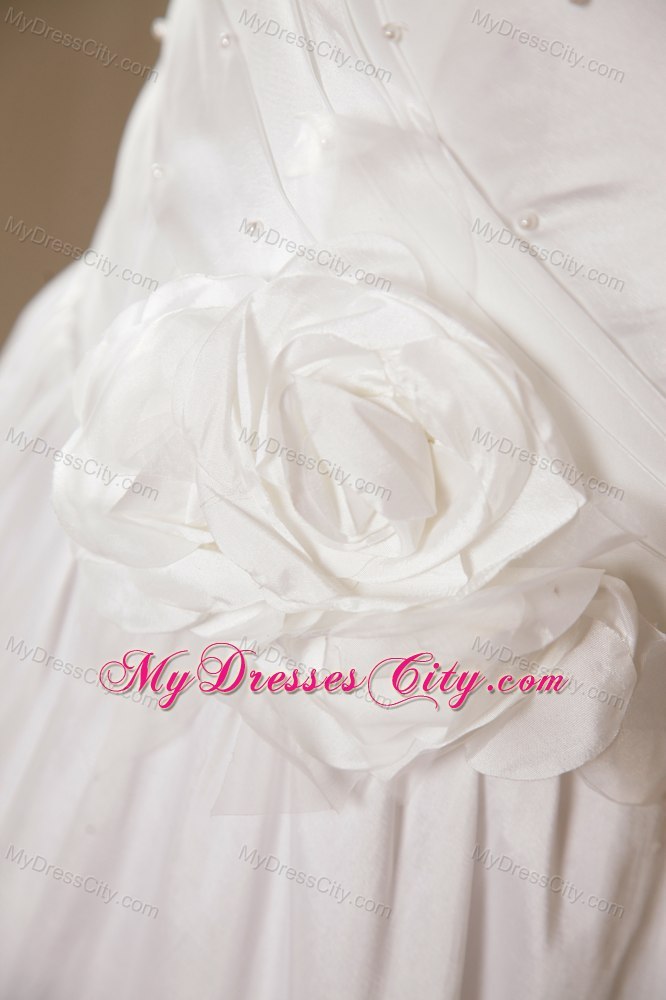 Column V-neck Floor-length Taffeta Bridal Dress with Flowers