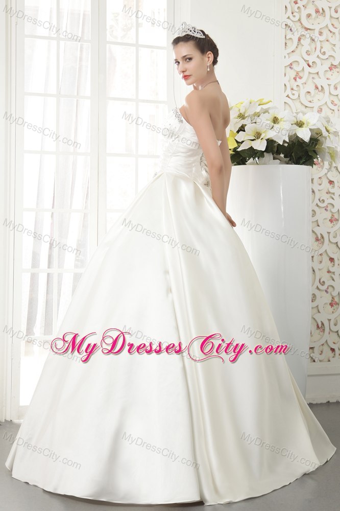 Jeweled Neckline Satin Floor-length Wedding Dress with Beading