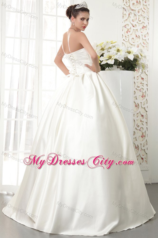 Jeweled Neckline Satin Floor-length Wedding Dress with Beading