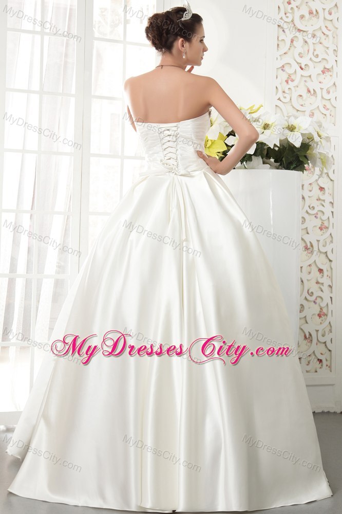 Jeweled Neckline Satin Floor-length Wedding Dress with Beading