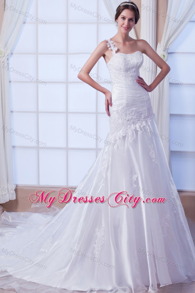 Exquisite Mermaid One Shoulder Organza Embroidery Bridal Gown