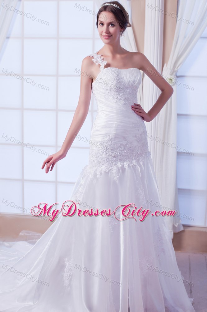 Exquisite Mermaid One Shoulder Organza Embroidery Bridal Gown