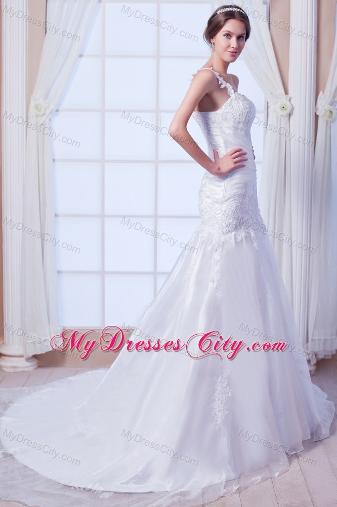 Exquisite Mermaid One Shoulder Organza Embroidery Bridal Gown