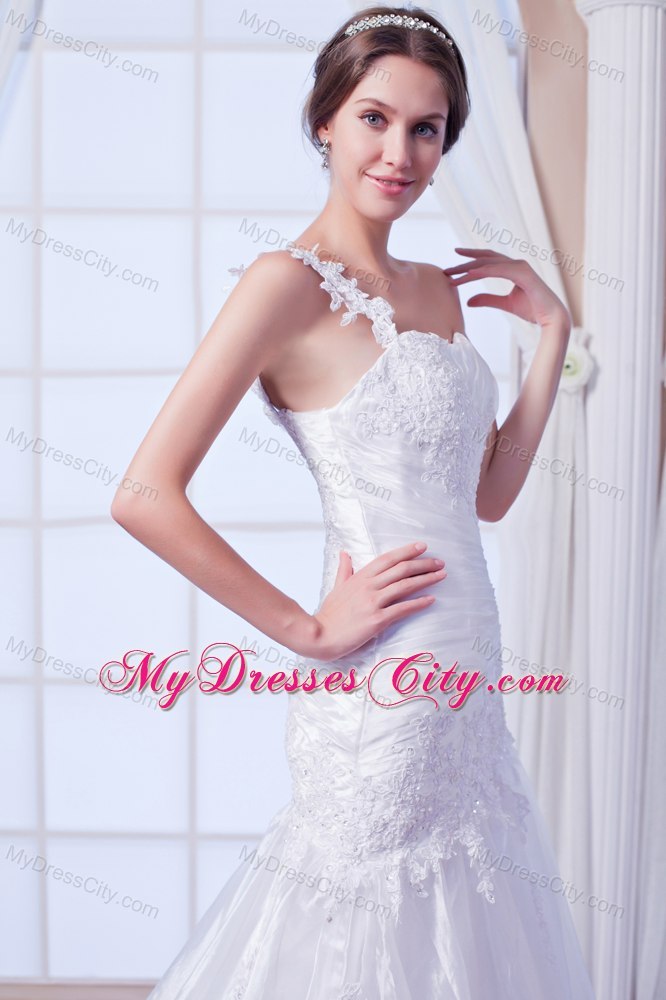 Exquisite Mermaid One Shoulder Organza Embroidery Bridal Gown