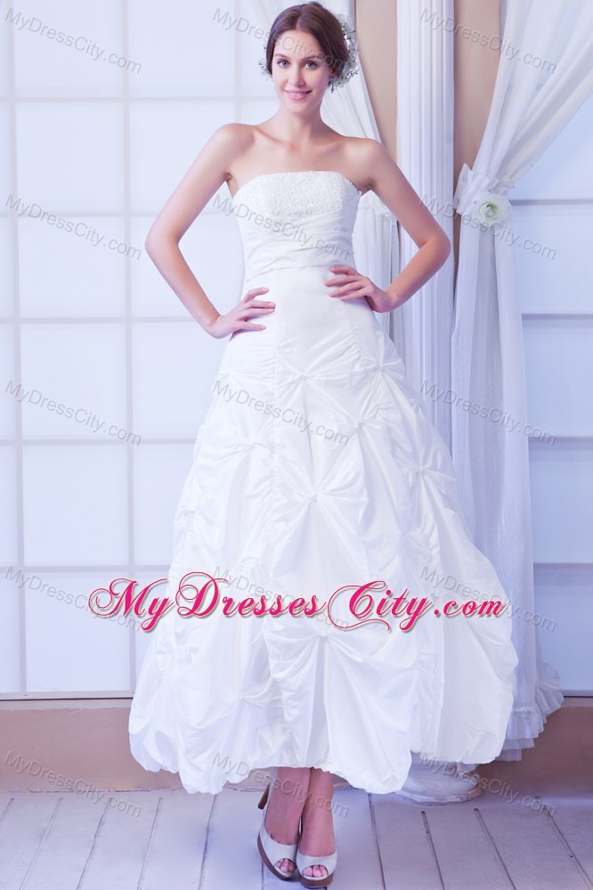 Taffeta and Sequins Strapless A-line Ankle-length Bridal Gown