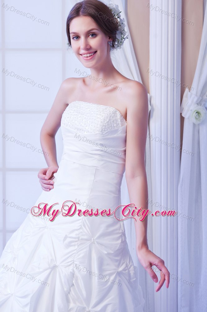 Taffeta and Sequins Strapless A-line Ankle-length Bridal Gown