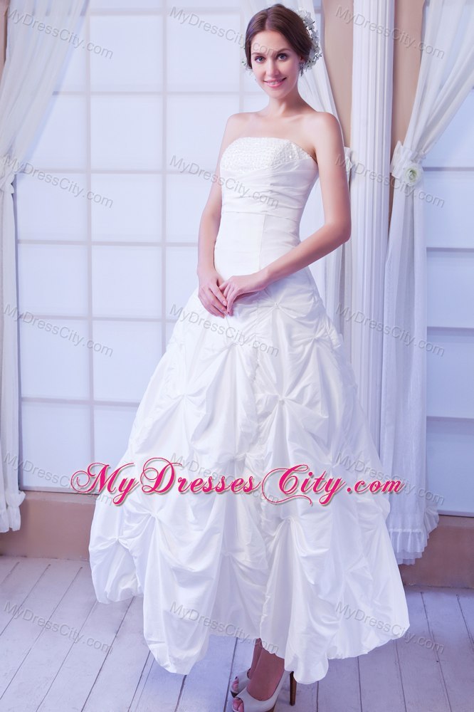 Taffeta and Sequins Strapless A-line Ankle-length Bridal Gown