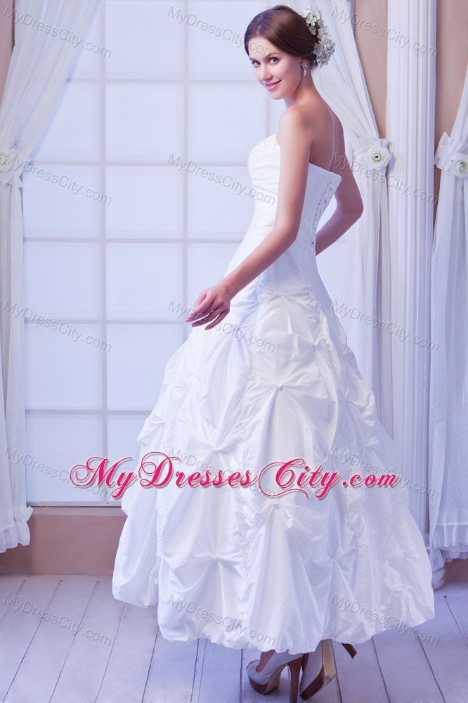 Taffeta and Sequins Strapless A-line Ankle-length Bridal Gown