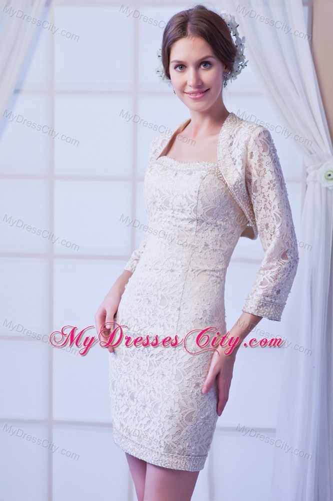 Champagne Mini-length Lace Beading Wedding Dress with Jacket