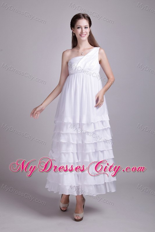 Tiered One Shoulder Ankle-length Maternity Wedding Dress