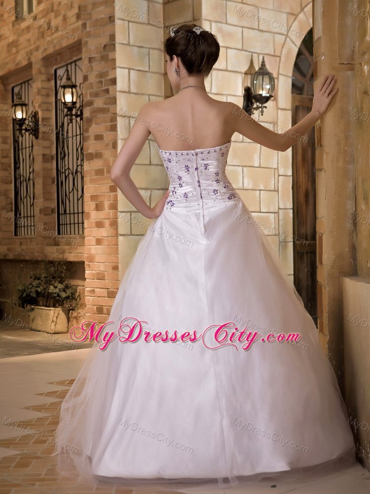 Embroidery Sweetheart Taffeta and Tulle Church Wedding Dress