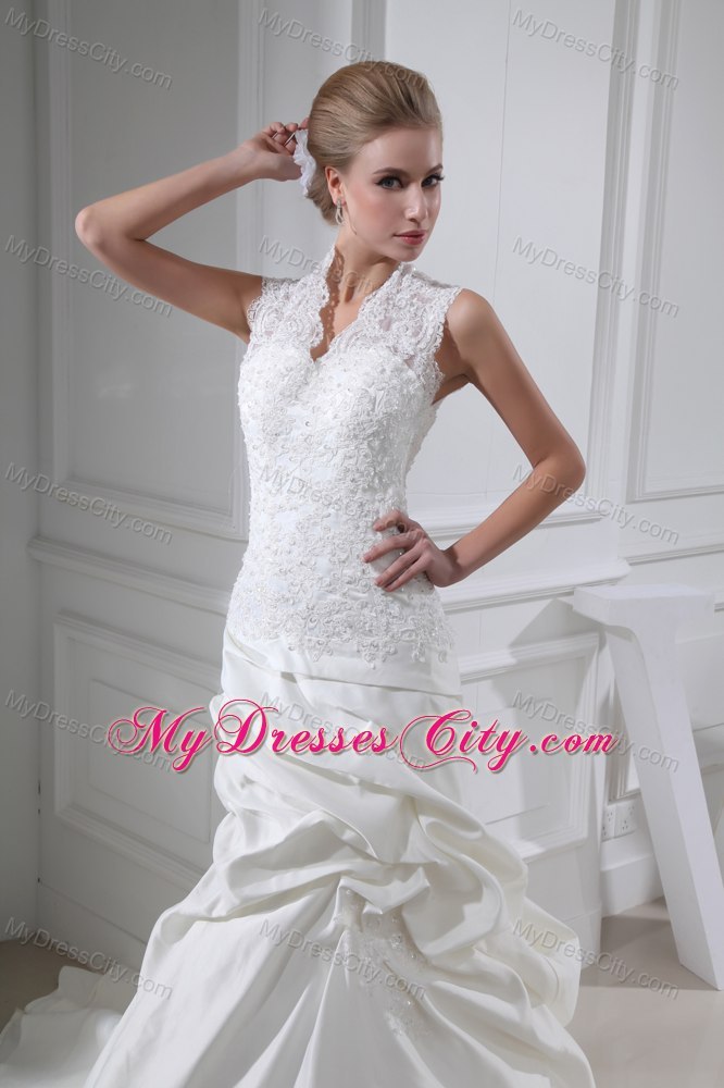 Elegant Mermaid Lace Pick-ups V-neck Wedding Anniversary Dress