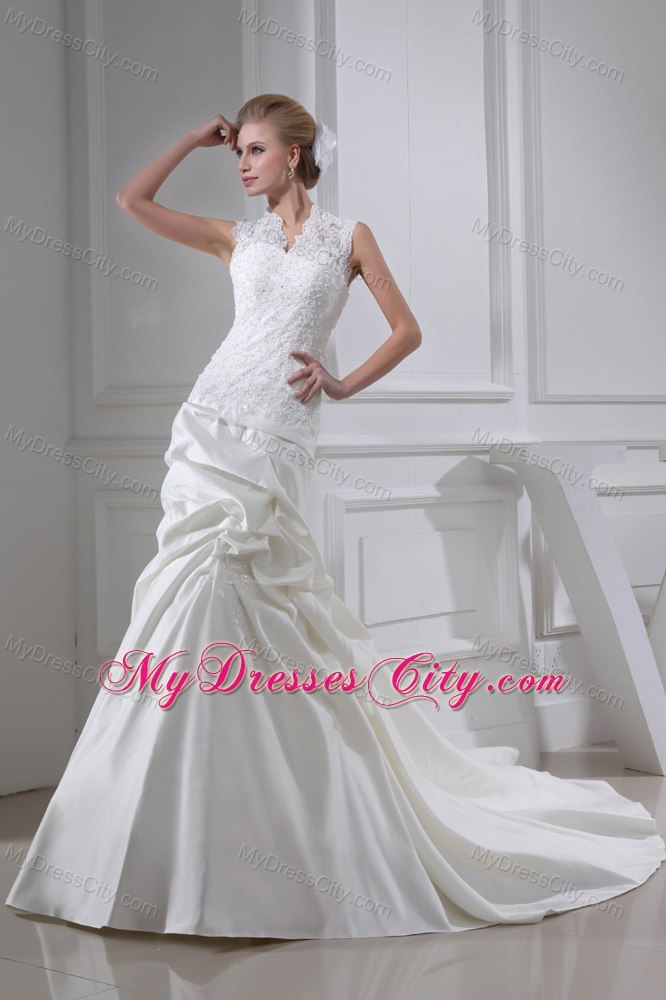 Elegant Mermaid Lace Pick-ups V-neck Wedding Anniversary Dress