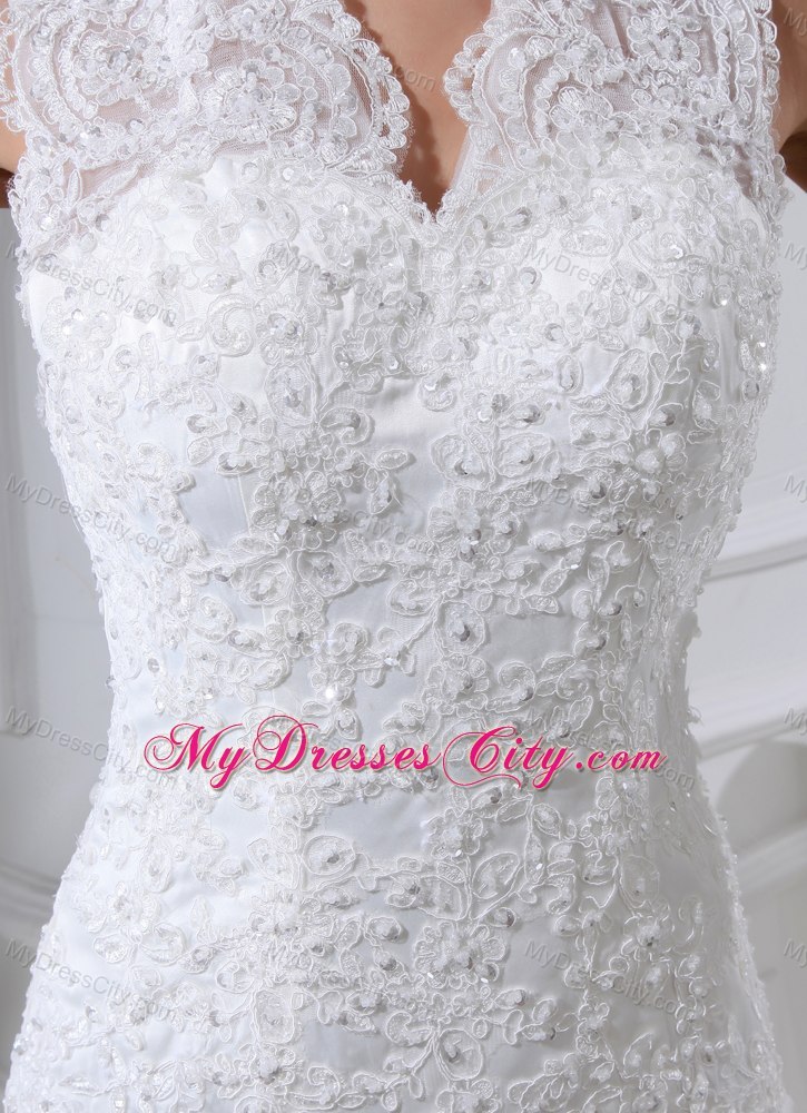 Elegant Mermaid Lace Pick-ups V-neck Wedding Anniversary Dress