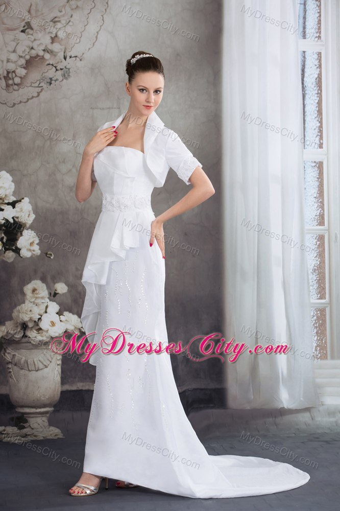 Strapless Column Beading and Appliques Wedding Dress with Jacket