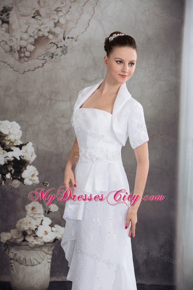 Strapless Column Beading and Appliques Wedding Dress with Jacket