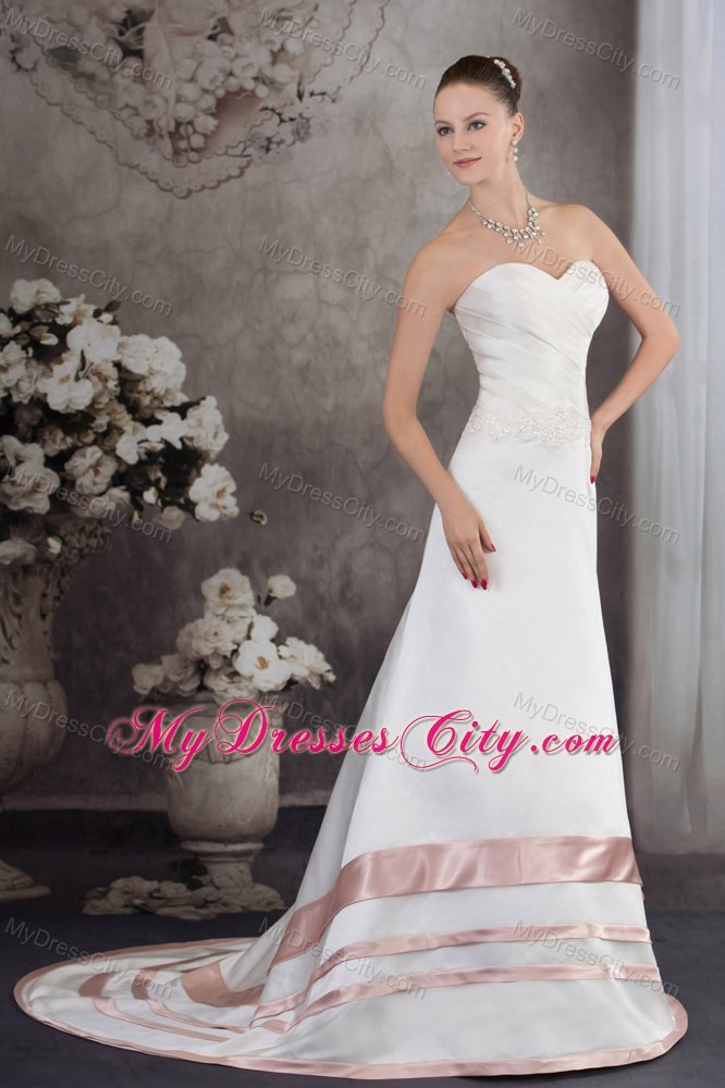 Sweetheart Satin Appliques A-line Wedding Dress with Blush Hem