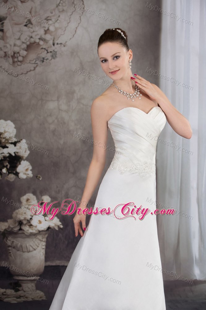 Sweetheart Satin Appliques A-line Wedding Dress with Blush Hem