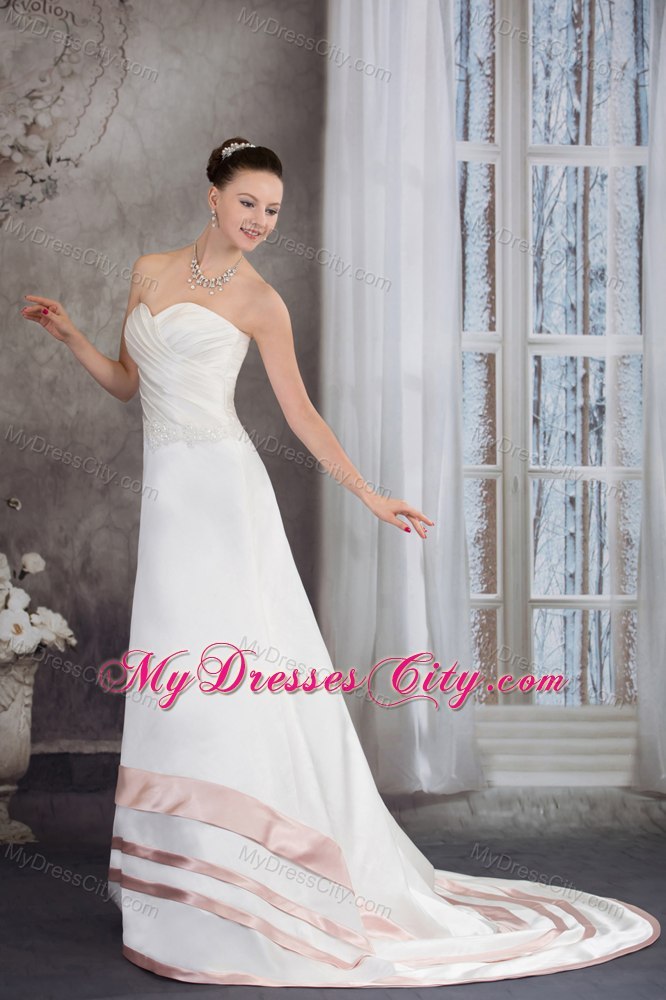 Sweetheart Satin Appliques A-line Wedding Dress with Blush Hem