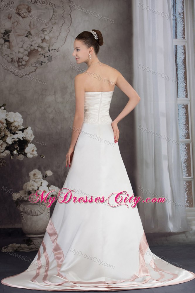 Sweetheart Satin Appliques A-line Wedding Dress with Blush Hem