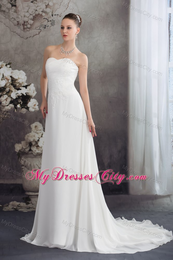 Beaded Decorate Empire Sweetheart Court Train Bridal Dress