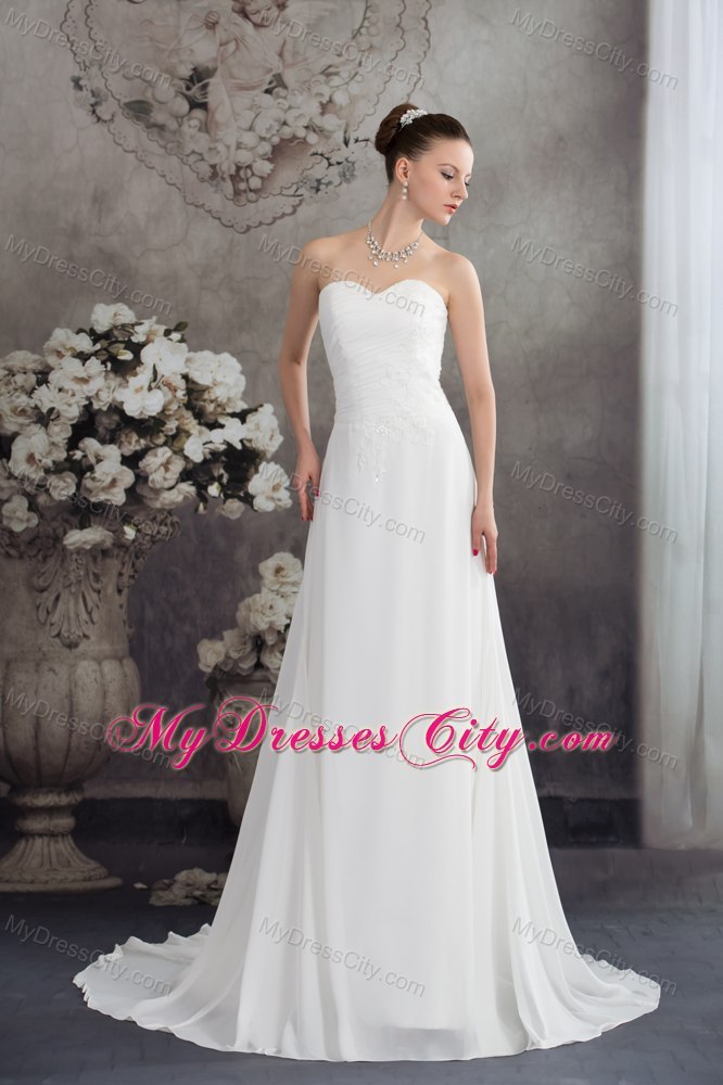 Beaded Decorate Empire Sweetheart Court Train Bridal Dress