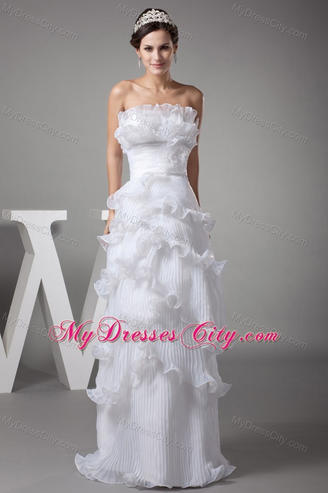 Ruffles Layered Column Pleats Strapless Long Wedding Gown