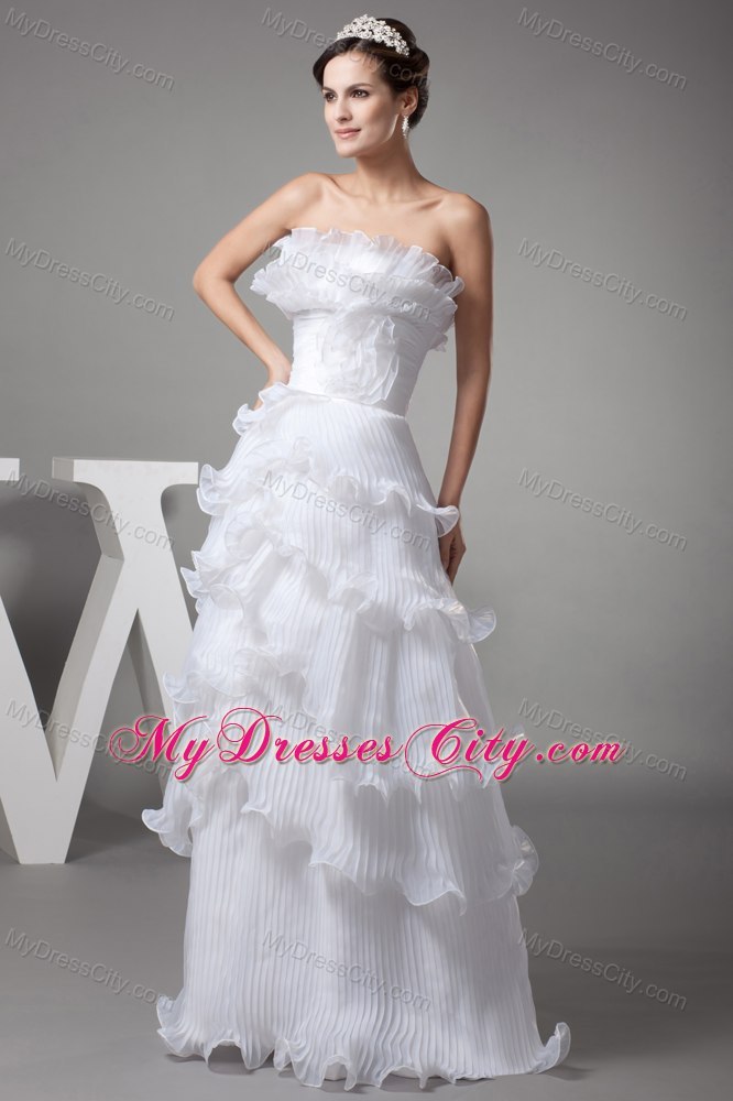 Ruffles Layered Column Pleats Strapless Long Wedding Gown