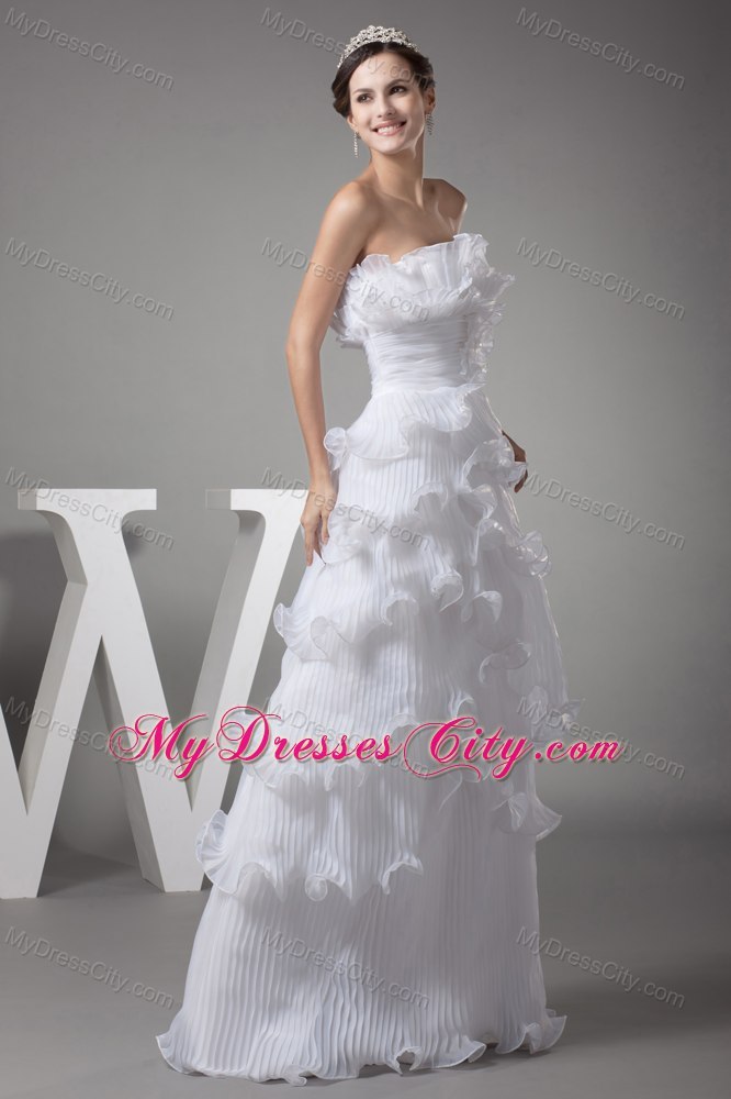 Ruffles Layered Column Pleats Strapless Long Wedding Gown